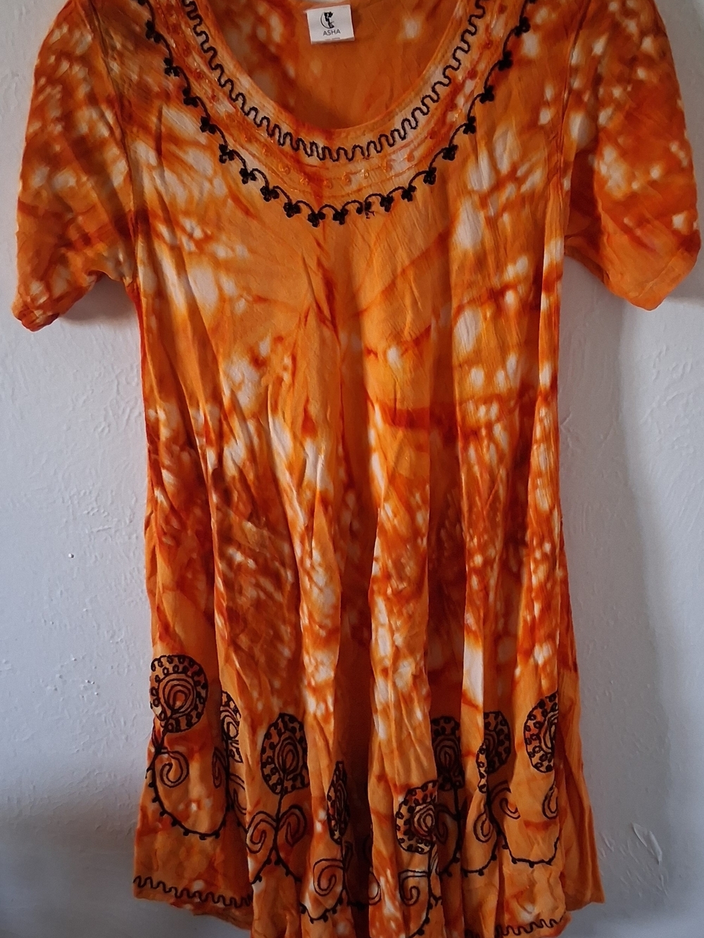 ASHA Orange Tie-Dye Embroidered Women's Tunic